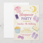 Pastel Waterverf Sleepover Verjaardagsuitnodiging Kaart (Voorkant / Achterkant)