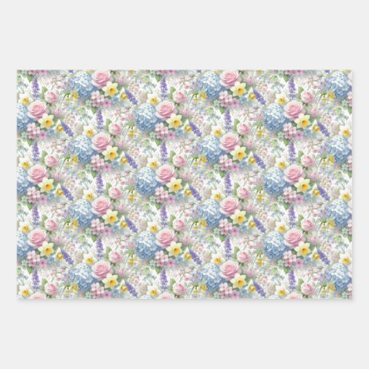 Pastel Waterverf Spring Blossoms Wrapping Paper (Voorkant)