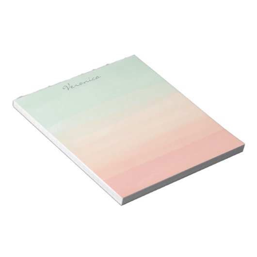 Pastel Waterverf Stripes Green Peach Personalized Notitieblok (Schuin)