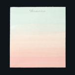 Pastel Waterverf Stripes Green Peach Personalized Notitieblok<br><div class="desc">Dit stijlvolle,  gepersonaliseerde notitieblok van kantoorbenodigdheden is voorzien van prachtige abstracte strepen van waterverf in pasteltinten van zee glas en perzikkoraal. Personaliseer het met jouw naam in handgeschreven manuscriptbrief. Geweldig cadeauidee.</div>