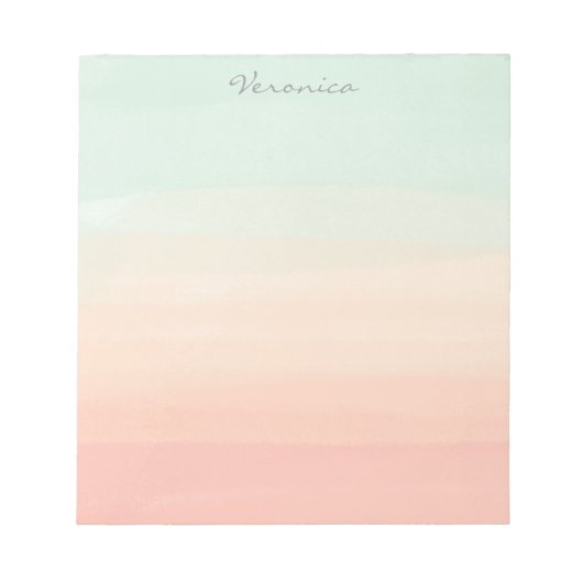 Pastel Waterverf Stripes Green Peach Personalized Notitieblok (Voorkant)