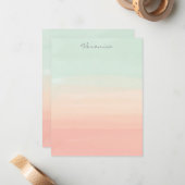 Pastel Waterverf Stripes Green Peach Personalized Notitiekaartje (Voorkant / Achterkant in situ)