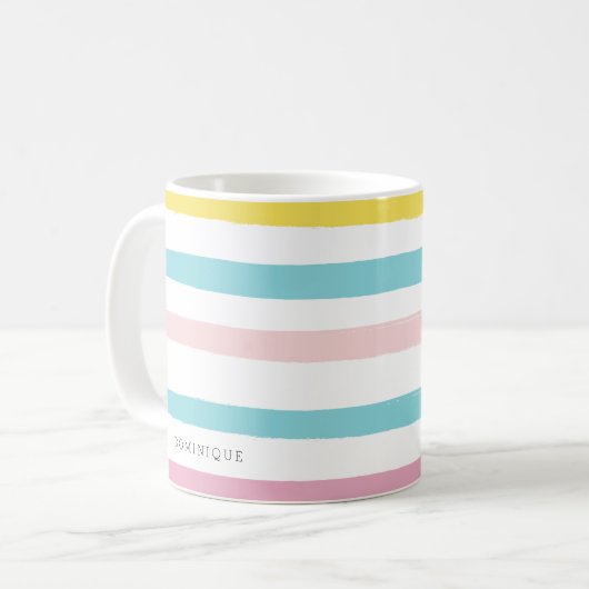 Pastel Waterverf Stripes Moderne persoonlijke boge Koffiemok (Voorkant links)