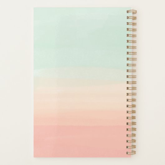 Pastel Waterverf Stripes Seafoam en Perziknaam Planner (Achterkant)