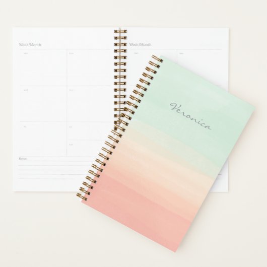 Pastel Waterverf Stripes Seafoam en Perziknaam Planner (Display)