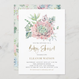 Pastel Waterverf Succulent Baby shower Kaart