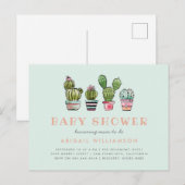 Pastel Waterverf Succulent Cactus Baby shower Uitnodiging Briefkaart (Voorkant / Achterkant)