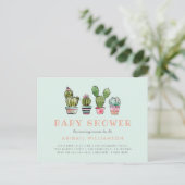Pastel Waterverf Succulent Cactus Baby shower Uitnodiging Briefkaart (Staand voorkant)