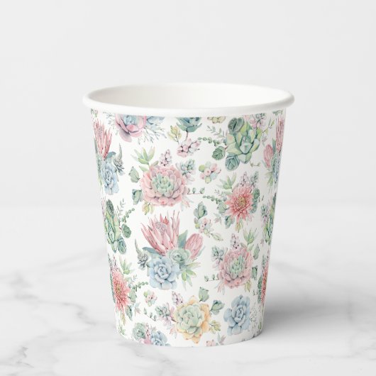 Pastel Waterverf Succulent en Cactus Pattern Papieren Bekers (Achterkant)