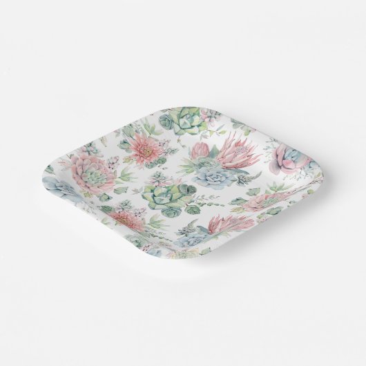 Pastel Waterverf Succulent en Cactus Pattern Papieren Bordje (Gebogen)