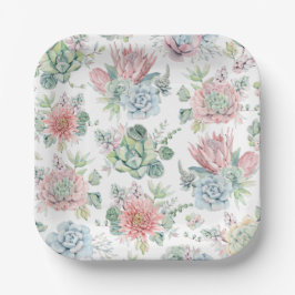 Pastel Waterverf Succulent en Cactus Pattern Papieren Bordje