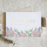 Pastel Waterverf Succulenten Verjaardag Dank u Folie Wenskaart<br><div class="desc">Stuur bedankt met deze aanpasbare gouden folie bedankpas. Het beschikt over waterverf illustratie van een pastel roze en groene succulenten boeket. Personaliseer door uw gegevens toe te voegen. Deze sappige bedankkaart is perfect voor bruiloften,  verjaardagen,  baby showers en vrijgezellenfeesten.</div>