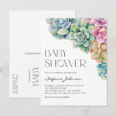 Pastel Waterverf Succulenten Zomer Baby shower Uitnodiging Briefkaart (Voorkant / Achterkant)
