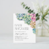 Pastel Waterverf Succulenten Zomer Baby shower Uitnodiging Briefkaart (Staand voorkant)