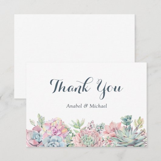 Pastel Waterverf Succulturen Hartelijk dank Bedankkaart (Voorkant / Achterkant)