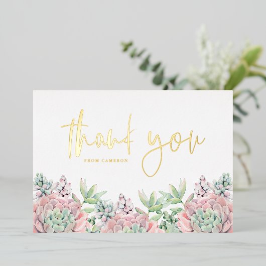 Pastel Waterverf Succulturen Hartelijk dank Folie Uitnodiging (Staand Voorkant)