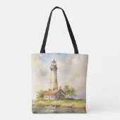 PASTEL WATERVERF SUMMER LIGHTHOUSE ON BEACH TOTE BAG (Achterkant)