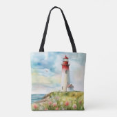 PASTEL WATERVERF SUMMER LIGHTHOUSE ON BEACH TOTE BAG (Achterkant)