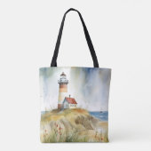 PASTEL WATERVERF SUMMER LIGHTHOUSE ON BEACH TOTE BAG (Achterkant)