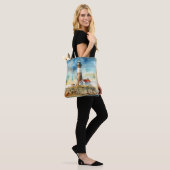 PASTEL WATERVERF SUMMER LIGHTHOUSE ON BEACH TOTE BAG (Op model)