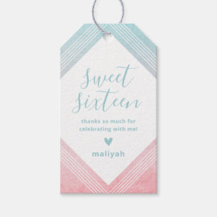 Pastel Waterverf Sweet Sixteen Dank u Aqua Cadeaulabel