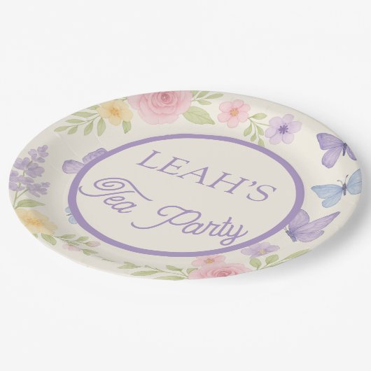 Pastel Waterverf Tea Party Floral Verjaardag Bord (Gekanteld)