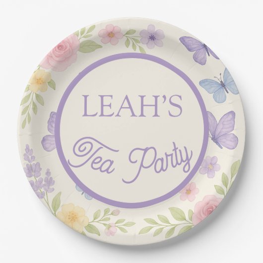 Pastel Waterverf Tea Party Floral Verjaardag Bord (Voorkant)