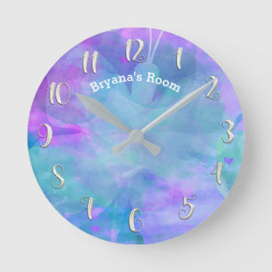 Pastel Waterverf Teal Vlinder Persoonlijke Naam Ronde Klok