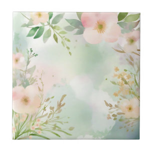 Pastel Waterverf Texturen met Bloemen Tegeltje