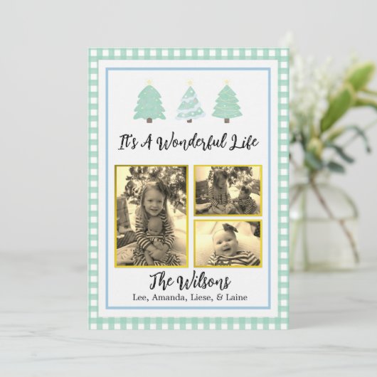 Pastel Waterverf Trees Green Pset Kerstmis Kaart (Staand voorkant)