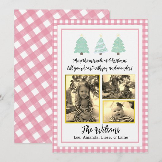 Pastel Waterverf Trees roze kerstKaart Aankondiging (Voorkant / Achterkant)