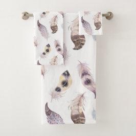 Pastel waterverf tribale veren patroon bad handdoek