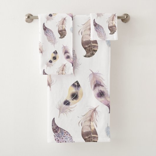 Pastel waterverf tribale veren patroon bad handdoek (Insitu)