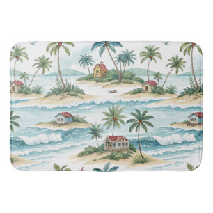 PASTEL WATERVERF TROPISCHE HUTTEN OP HET STRAND BADMAT