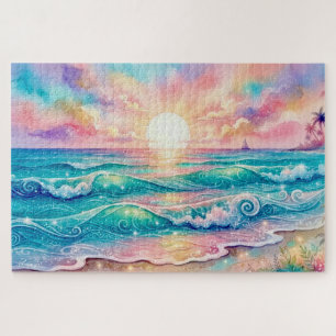 Pastel Waterverf Tropische Oceaan Zonsondergang St Legpuzzel