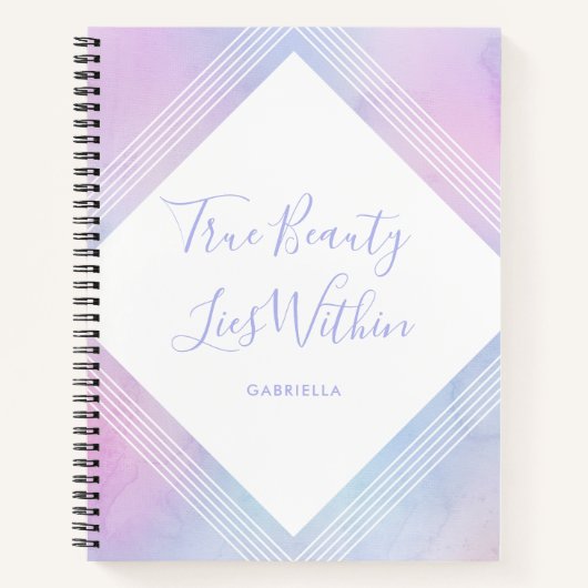 Pastel Waterverf True Beauty ligt binnen Paarse Notitieboek (Voorkant)