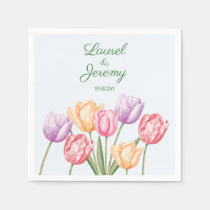 Pastel Waterverf Tulp Bloemen Lente Bruiloft Servet
