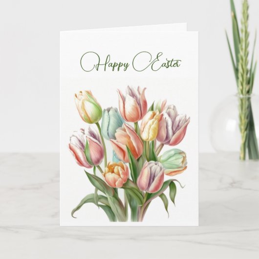 Pastel Waterverf Tulpen Pastel Happy Easter Kaart (Voorkant)