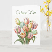 Pastel Waterverf Tulpen Pastel Happy Easter Kaart (Gele Bloem)
