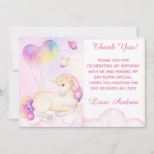Pastel Waterverf Unicorn en ballonnen Bedankkaart (Voorkant)