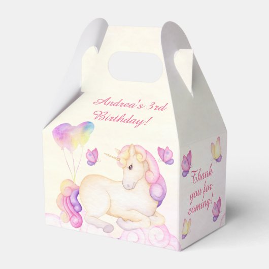 Pastel Waterverf Unicorn en Balloons Birthday Bedankdoosjes (Achterkant)