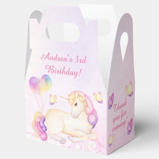 Pastel Waterverf Unicorn en Balloons Birthday Bedankdoosjes (Geopend)