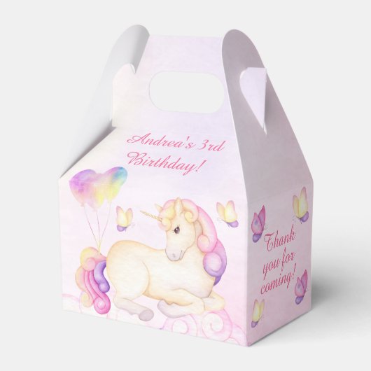 Pastel Waterverf Unicorn en Balloons Birthday Bedankdoosjes (Voorkant Zijde)