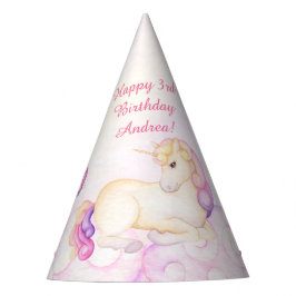 Pastel Waterverf Unicorn en Balloons Birthday Feesthoedjes