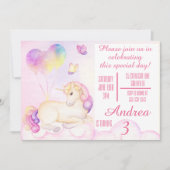 Pastel Waterverf Unicorn en Balloons Birthday Kaart (Voorkant)