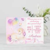 Pastel Waterverf Unicorn en Balloons Birthday Kaart (Staand voorkant)