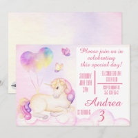 Pastel Waterverf Unicorn en Balloons Birthday