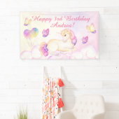 Pastel Waterverf Unicorn en Balloons Birthday Spandoek (Insitu)