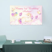 Pastel Waterverf Unicorn en Balloons Birthday Spandoek (Beurs)