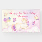 Pastel Waterverf Unicorn en Balloons Birthday Spandoek (Horizontaal)